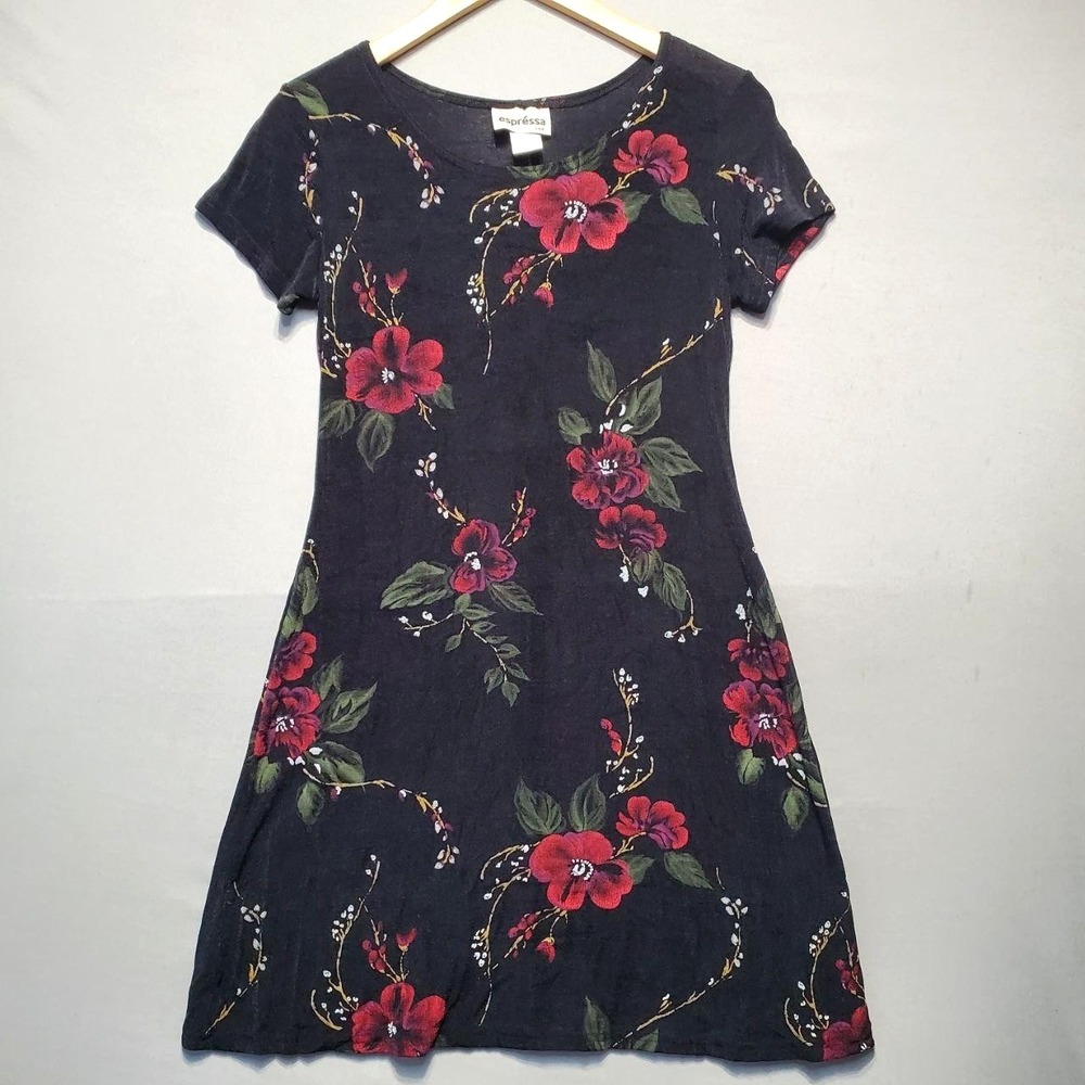 VTG‎ 90s Espressa Dress Womens Small Black Red Dark Floral Academia Romantic USA